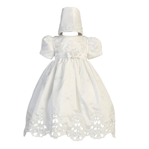 Lito Baby Girls White Shantung Cutwork Dress Bonnet Christening Set 6-24M - SophiasStyle.com